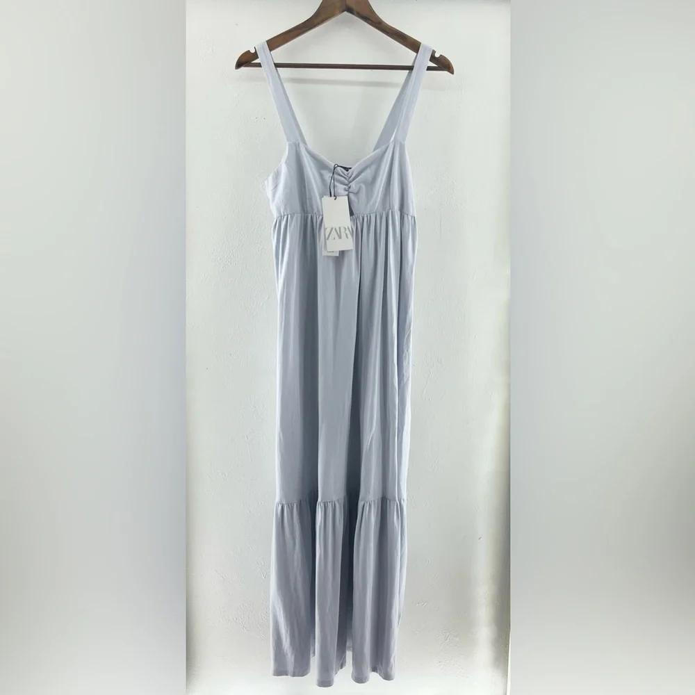 NWT Light Blue Zara Keyhole Gathered Flattering Front Women’s Large - Picture 6 of 9